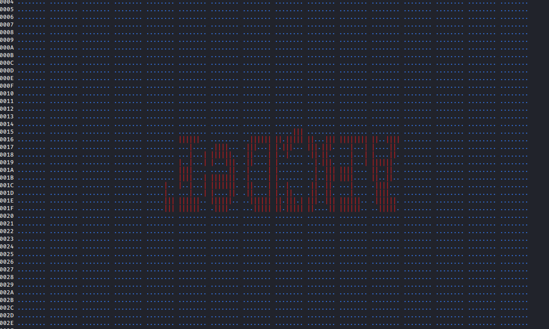 Framebuffer dump on terminal for drawing text with rotated pixels